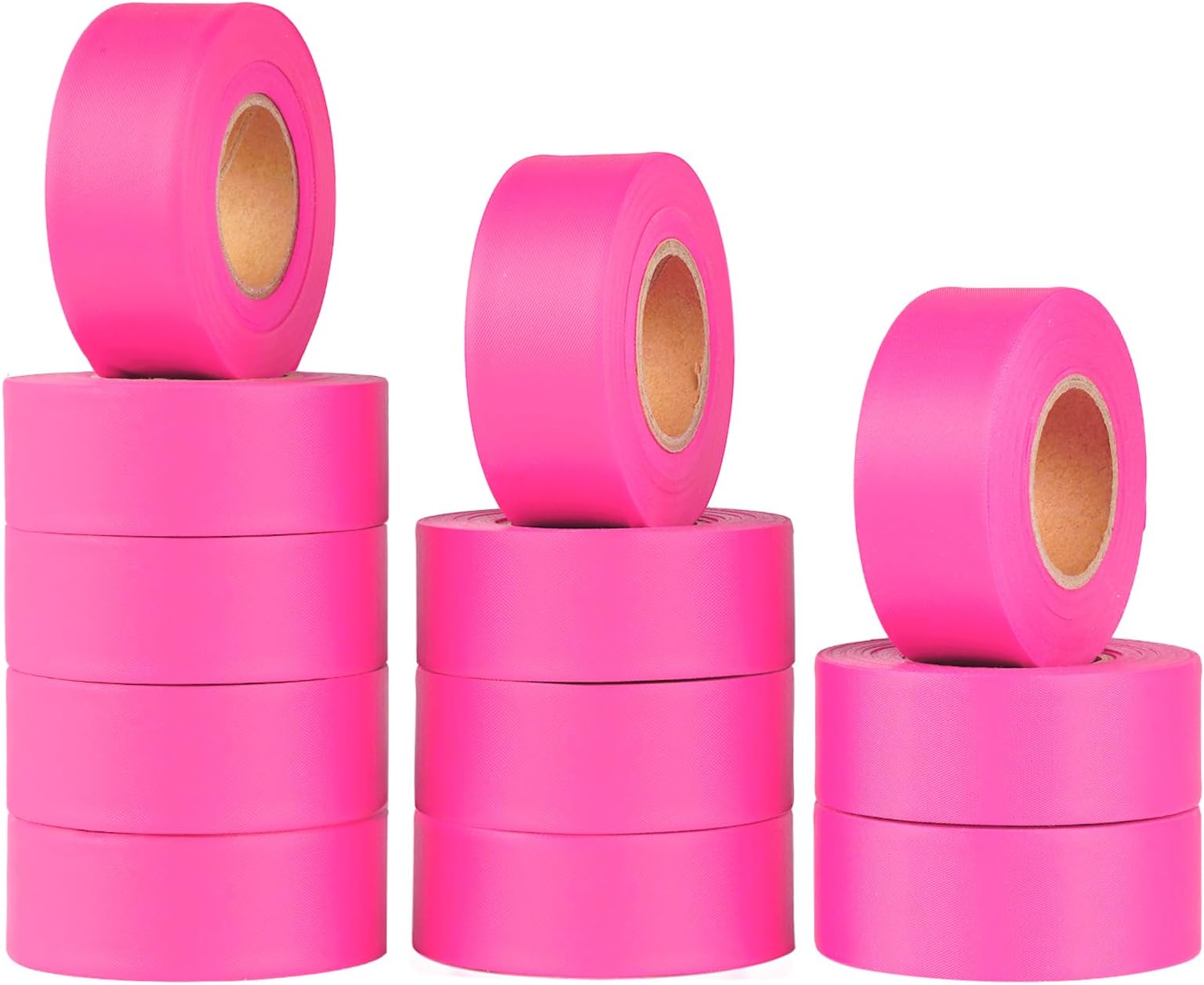 12 Pack Fluorescent Pink Flagging Tape, Non-Adhesive Plastic Ribbon Neon Marking Roll, Caution Tape,Tree Marking Tape Hunting Trail Tape, 1-3/16 in. x 150 ft,3.35 Mil
