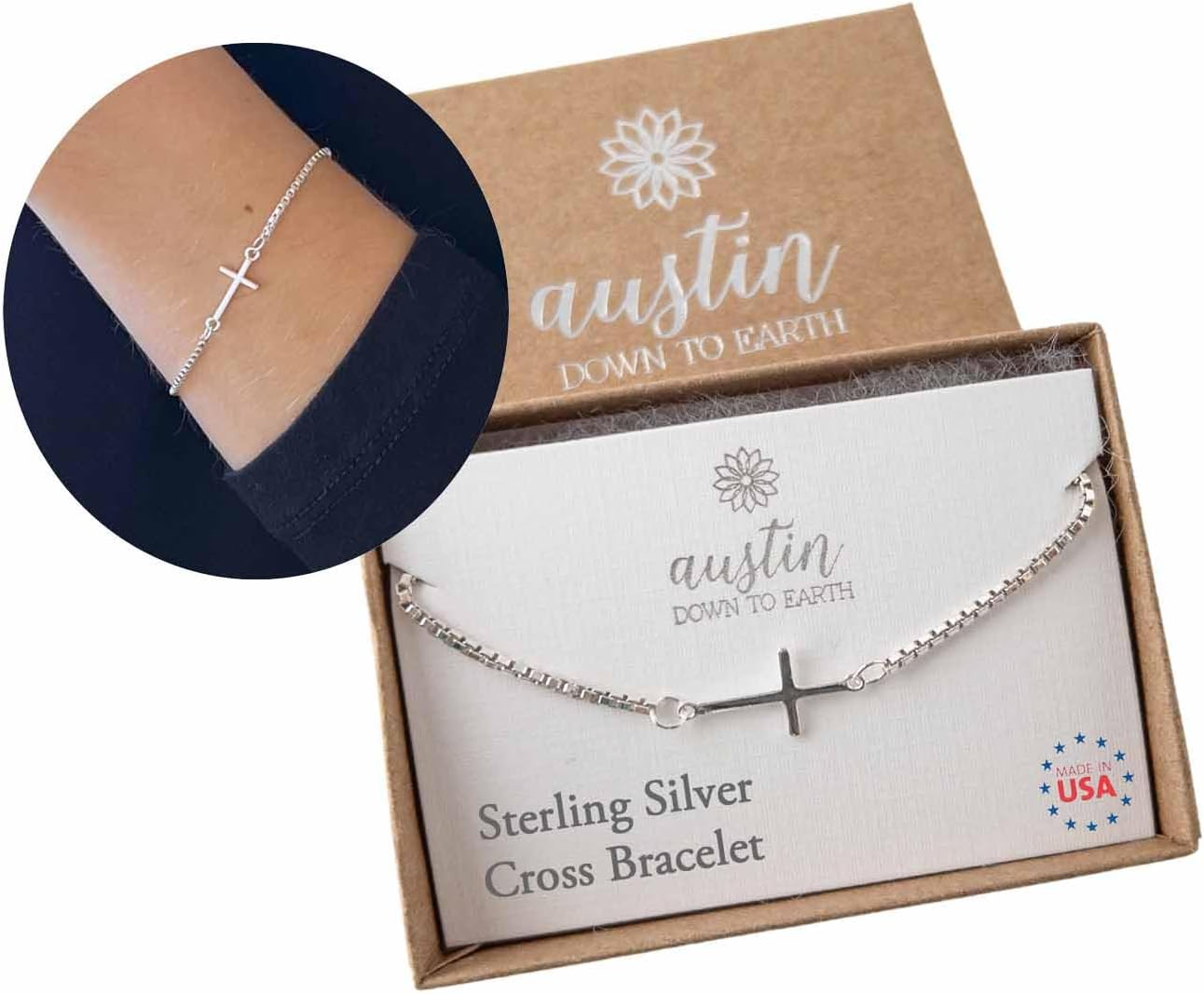 Sterling Silver Cross Bracelets for Women, Sideways Cross Bracelet, Horizontal Layering Layered, Austin Down to Earth, 7 or 8 Inch Adjustable - Image 8