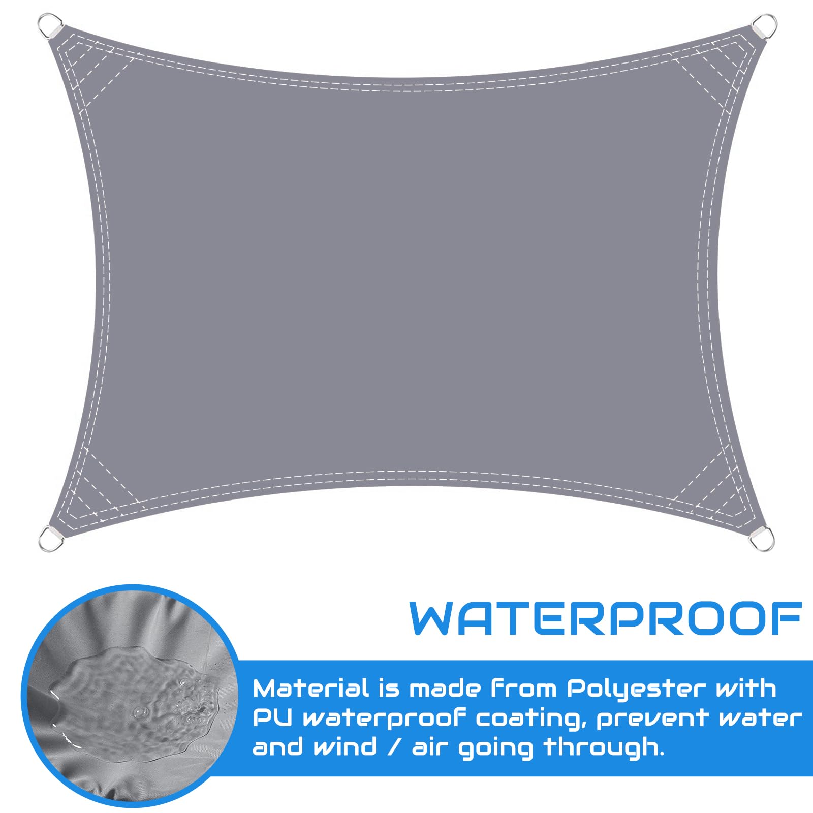 Tenda parasole impermeabile, 3 x 3 m, 95% protezione UV, per esterni, giardino, feste e cortile, include corda per l'estate