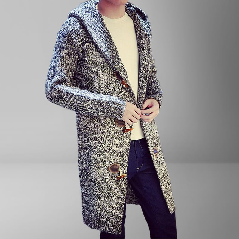 Gilet tricoté ample pour homme cardigan long à capuche et boutons - 2