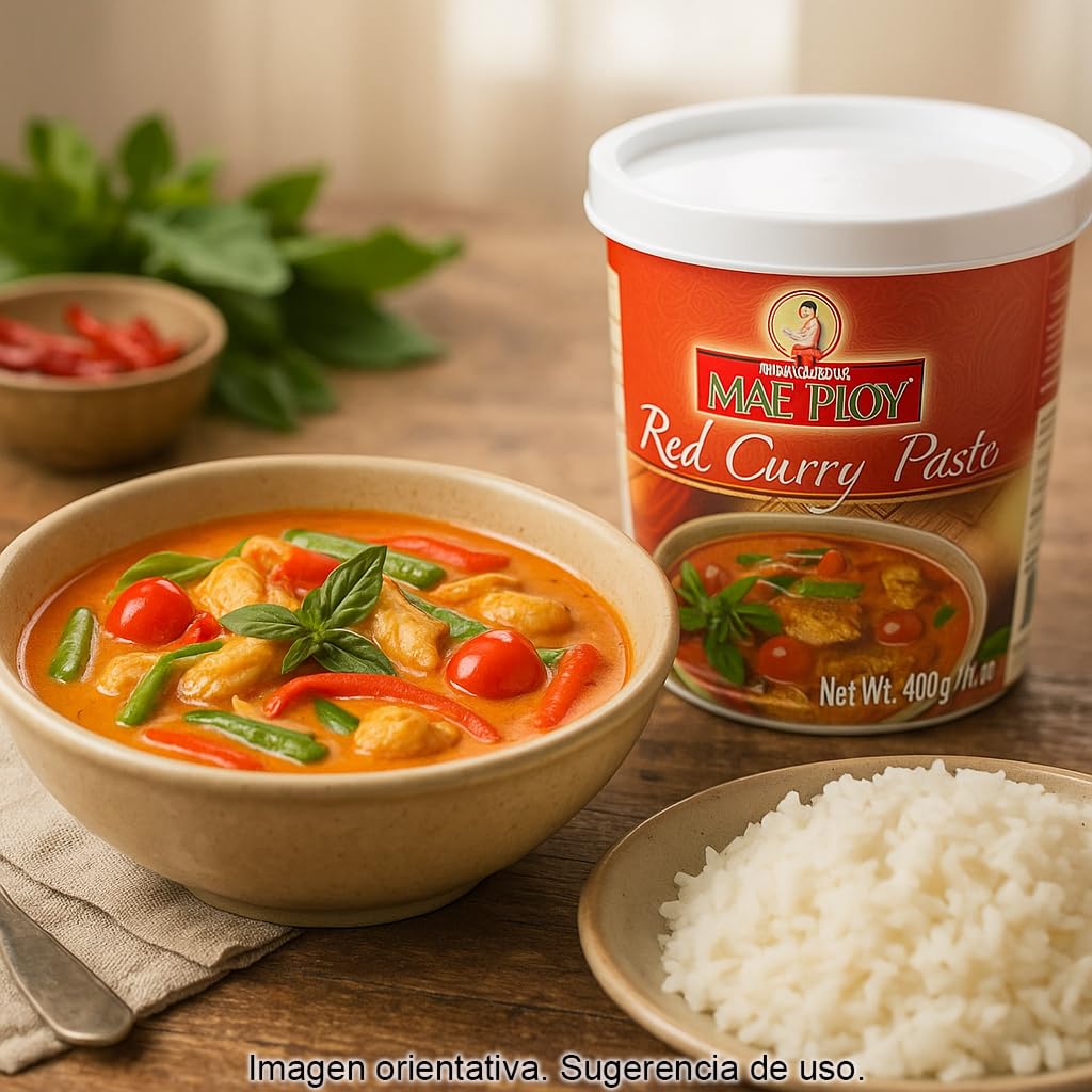 Pasta de Curry Rojo Tailandés 400 g, base auténtica para Red Thai Curry, picante medio-alto, sin glutamato