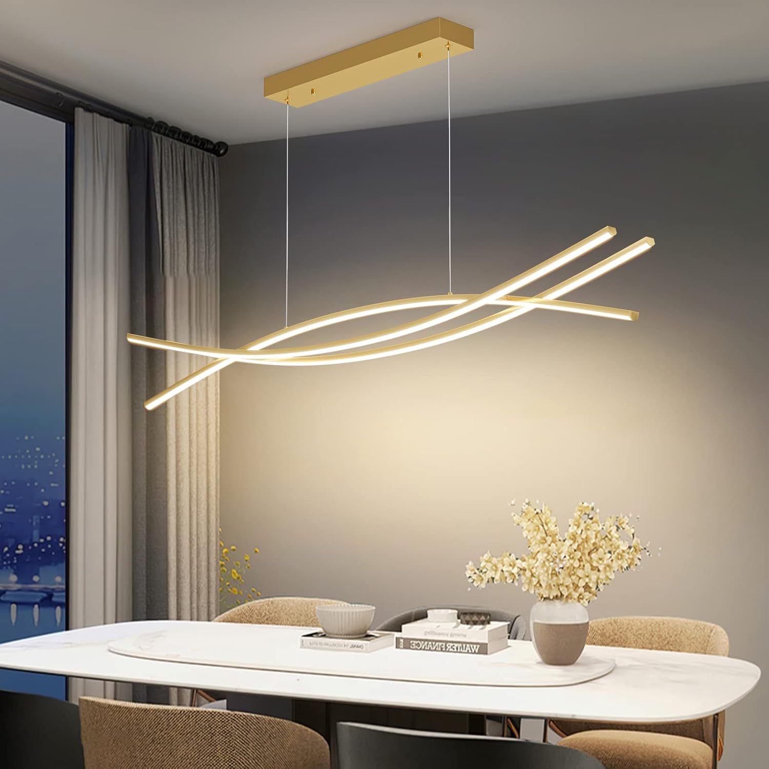 Modern Chandelier with 1%-100% Dimmable, Suitable for Dining Room, Bedroom and Living Room(Gold) F 39IN