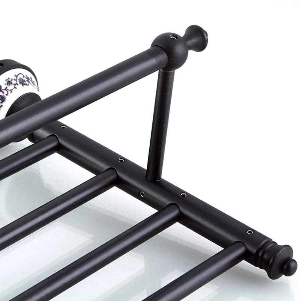 Stendino Portasciugamani Portasciugamani da bagno in rame nero/Portasciugamani doppio Scaffale da parete Ampliamento della parete 61,5 * 26 * 12 cm Appendiabiti a torre Anello a mano Decorazione