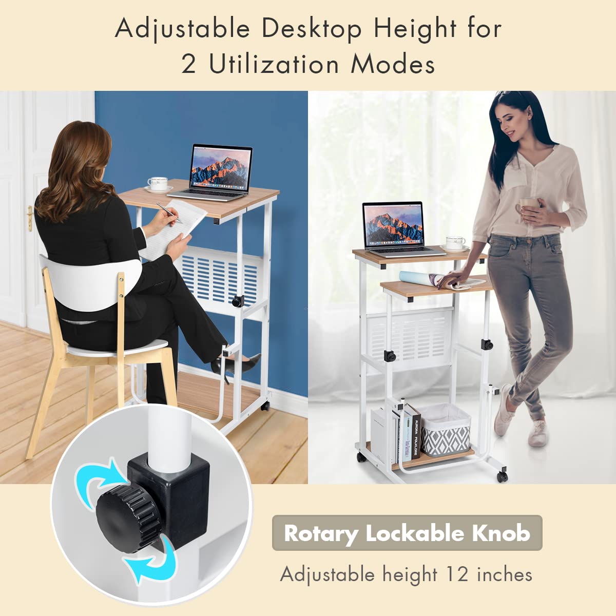 SogesHome Bureau D'Ordinateur Mobile Avec Plateau Clavier Coulissant