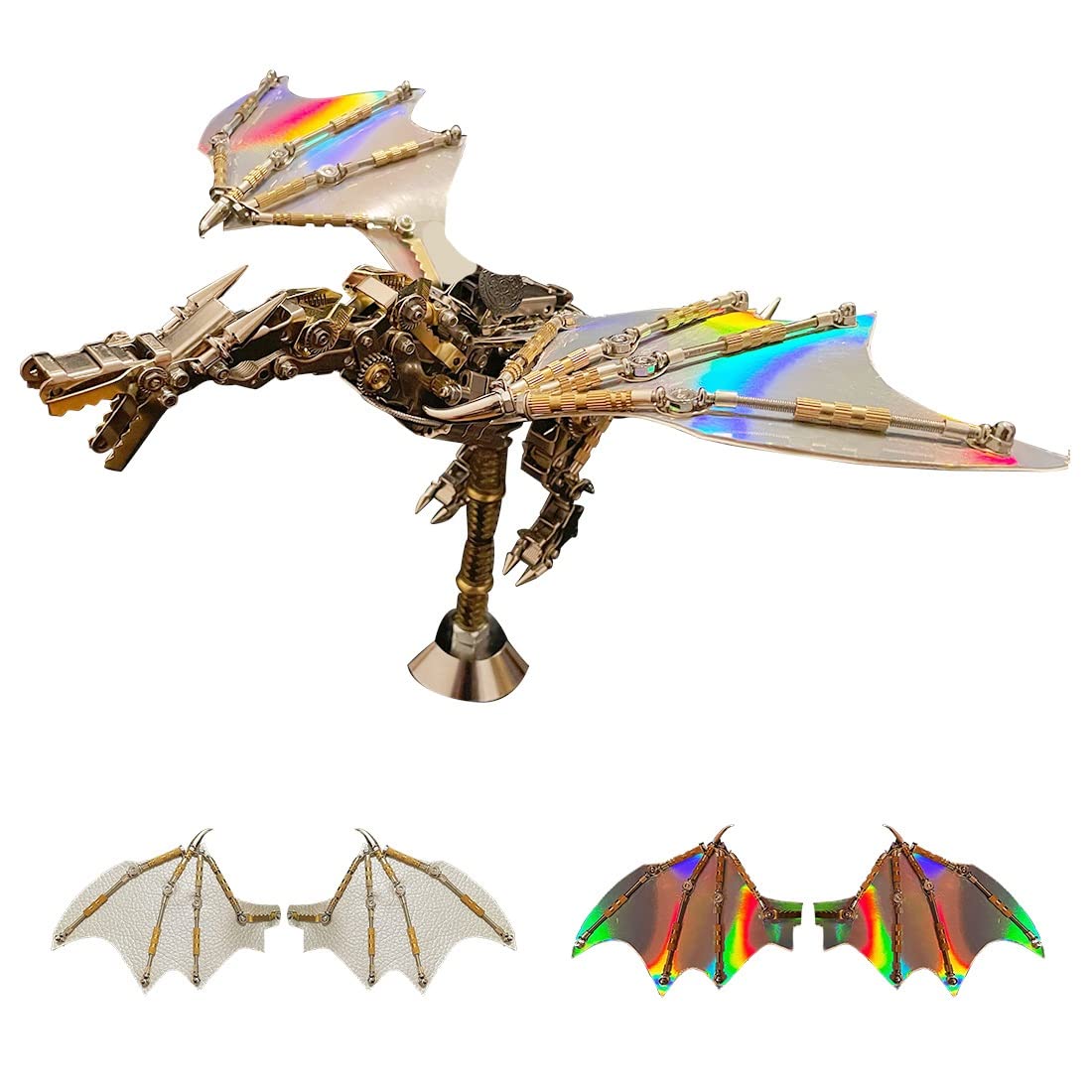 Metalowe puzzle 3D z 2 parami skrzydeł i uchwytem ze stali nierdzewnej, mechaniczne zestawy modelarskie punkowe, łamigłówka, wyzwanie, montaż, sztuka, rzemiosło, czas rodzinny (600 elementów)