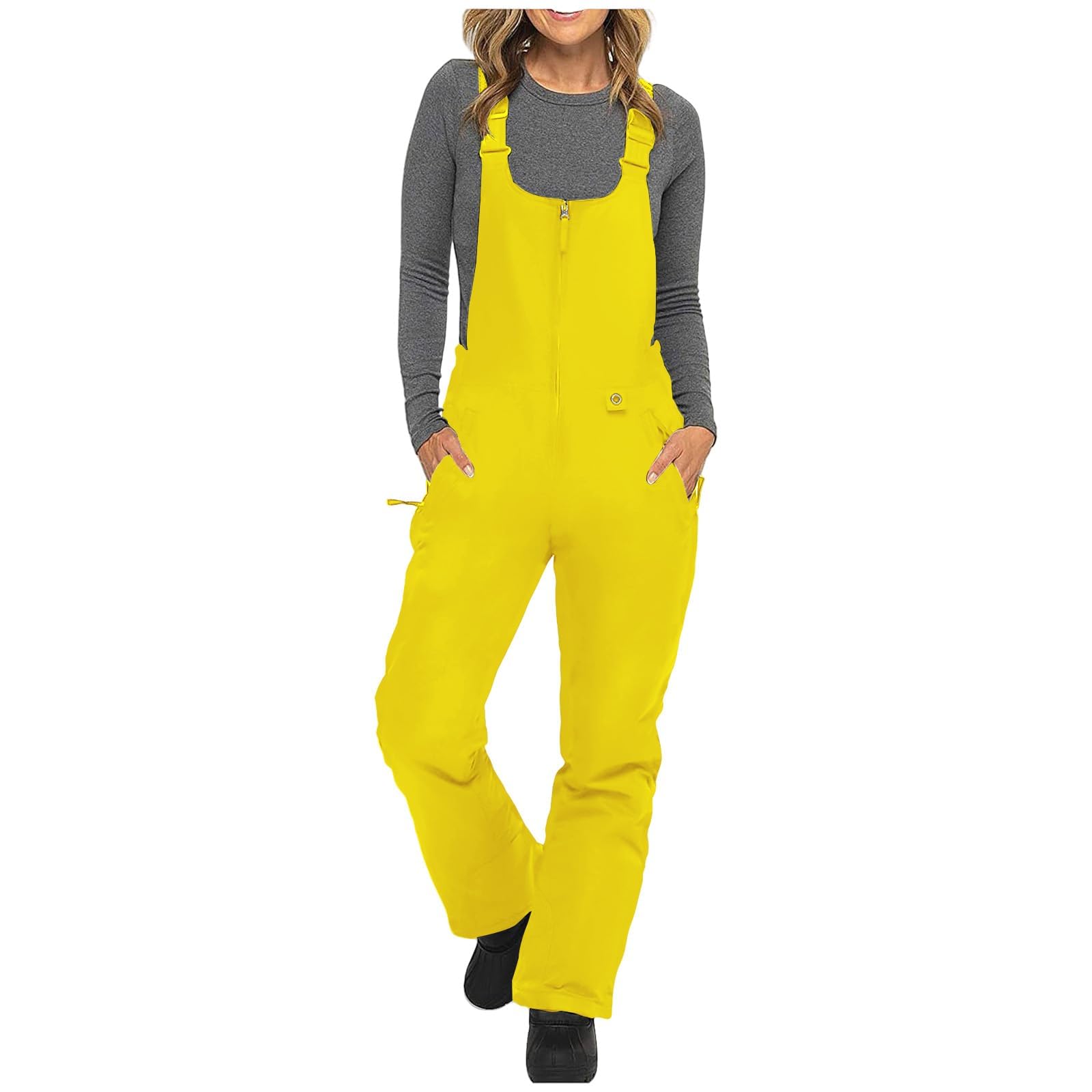 Zimowe ciepłe wiatroszczelne snowboard sportowe spodnie śniegowe kombinezony, izolowane wiatroszczelne sporty outdoorowe kombinezony narciarskie (żółty, 3XL)