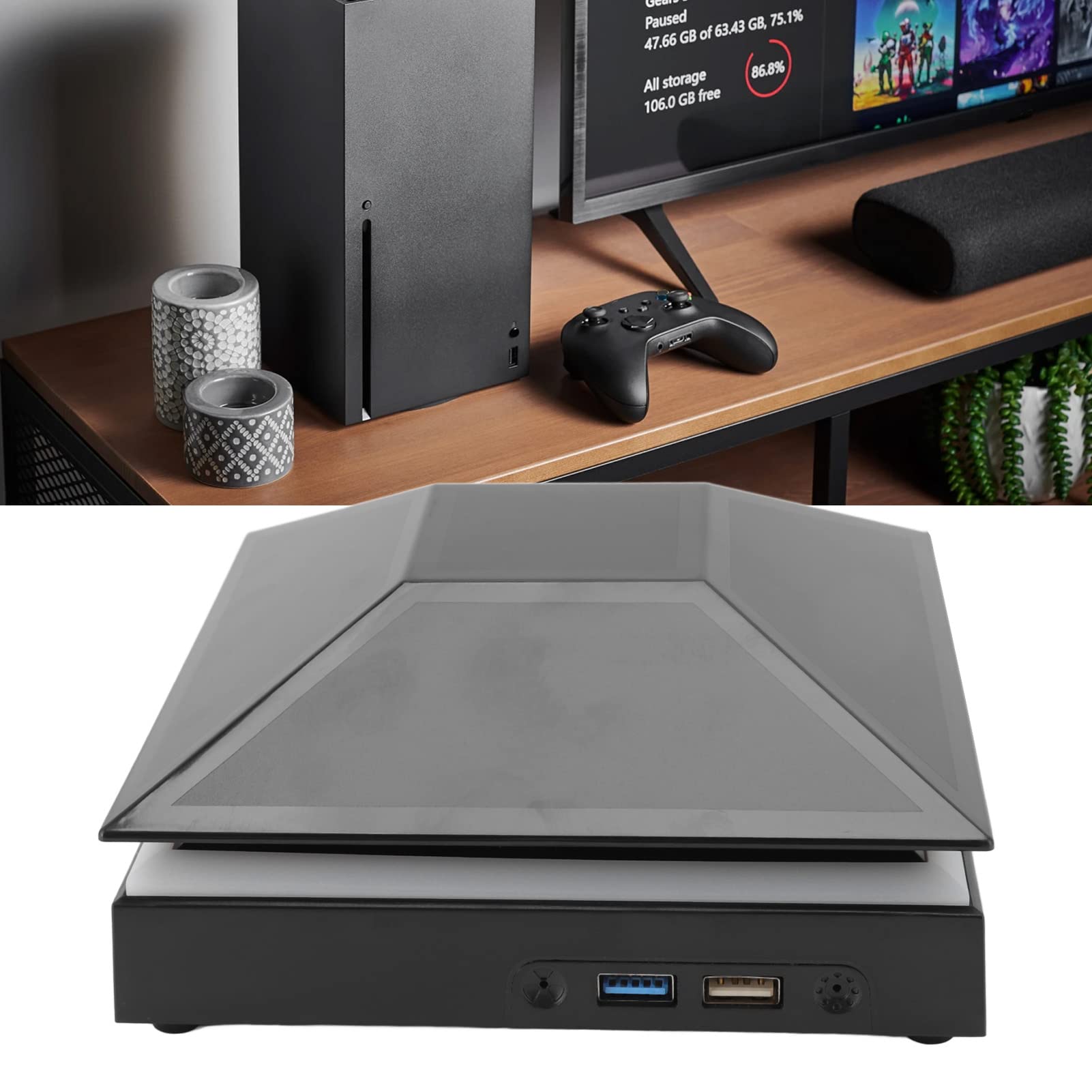 Ventola di Raffreddamento della Console 3 velocità del Vento Ventola di Raffreddamento Regolabile con Interruttore Tattile Luci LED Porte USB per Xbox Series 12W(Nero)