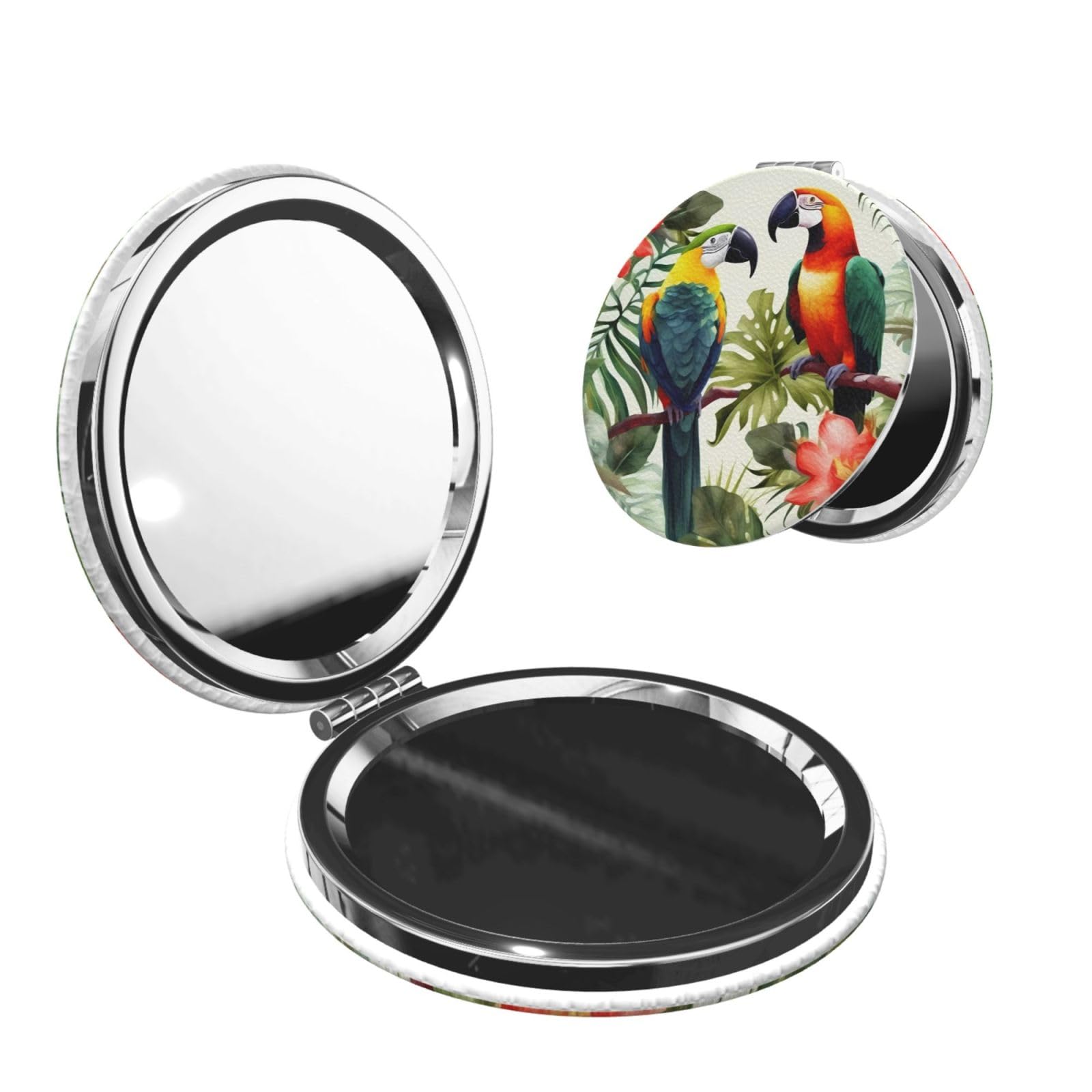 DWVTSLH Toucans Parrot Palm Tree Leaves Compact Mirror for Purse, Double-Sided 2X/1X Magnifying Mirror for Women Men, Travel Makeup Mirror for Handbag, Handheld Vanity Mirror for Gift