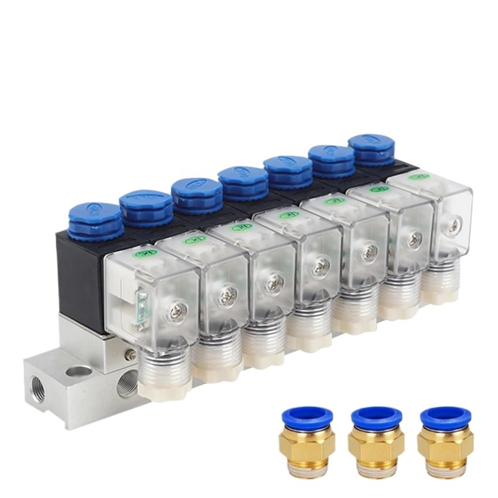 Électrovanne pneumatique 3V1-06-NC 3/2 voies DC 24V avec collecteur 3 stations et raccords 4mm