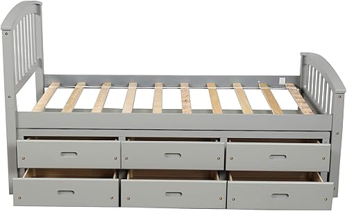 Miniatura 30 de SOFTSEA Cama de almacenamiento de tamaño individual con cajones de almacenamiento, no necesita somier (cereza) Cereza,Blanco,Gris (Antique