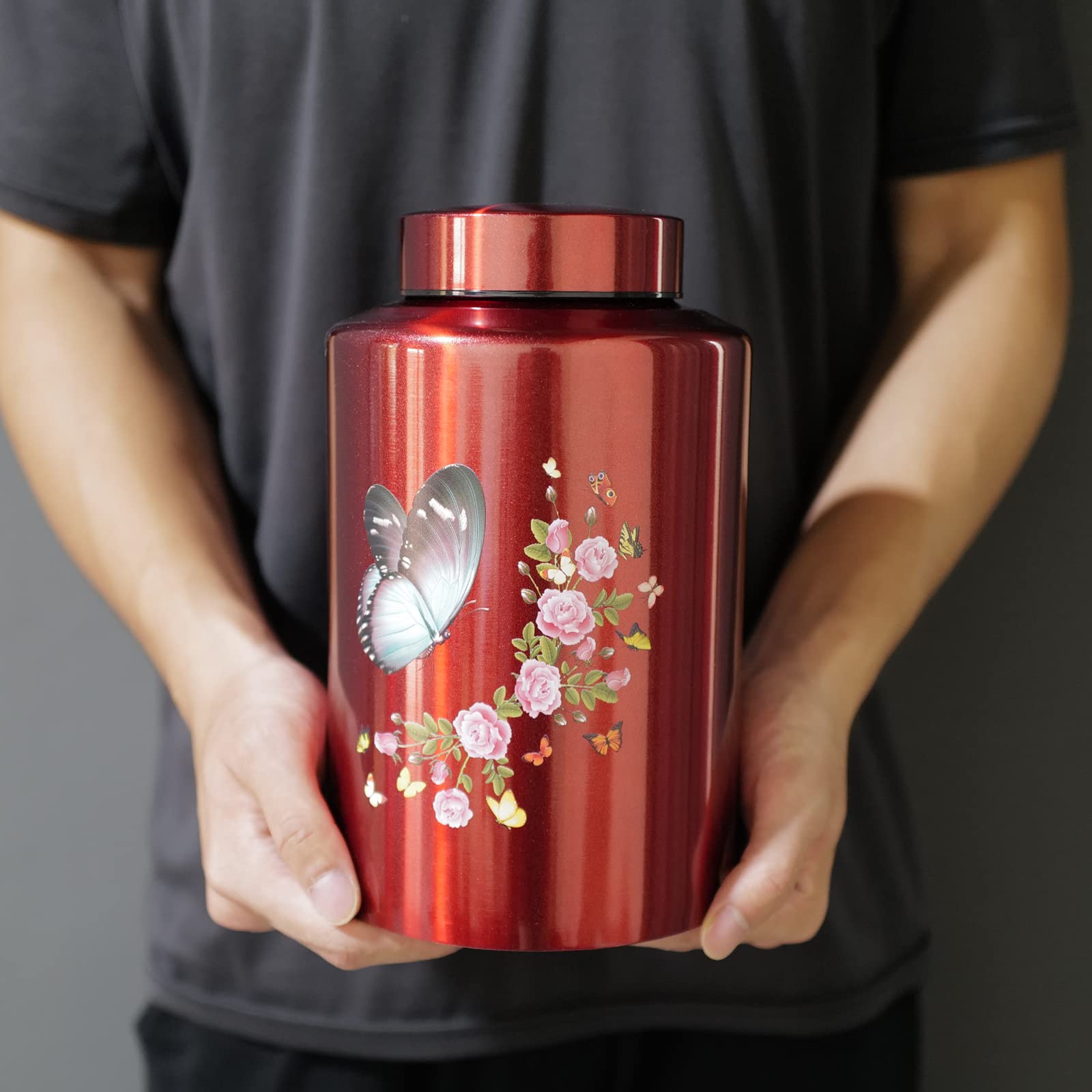 Grande urne funéraire pour cendres d'adulte, mâle, femme, jusqu'à 100 kg, funéraire décorative pour homme, femme, homme, maman, papa, reste avec sac en velours (papillon)