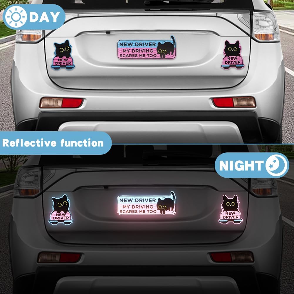4pcs Black Cat New Driver Car Magnet Sticker Safety Sign,Newbie Cat Reflective Magnetic Car Stickers Driver Magnet,New-Driver Reusable Magnets-Stickers for Bumper Safety Sign - Image 5