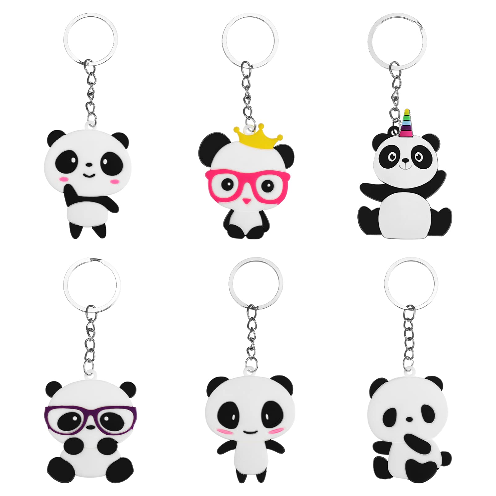 NUOBESTYNUOBESTY 6pcs Panda Keychains Panda Shaped Key Rings Assorted Panda Figure PVC Keyring Pendants for Key Bag Ornament Party Favors