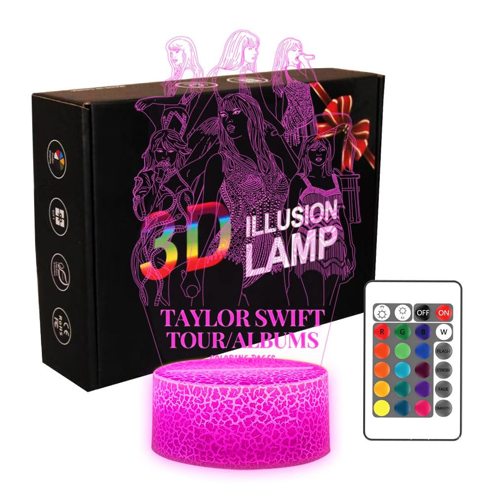 Atimomiao Music Girls Singer 3D Night Light 16 Colors Changing Remote Cracked Base Control Taylor Girly Figure Illusion