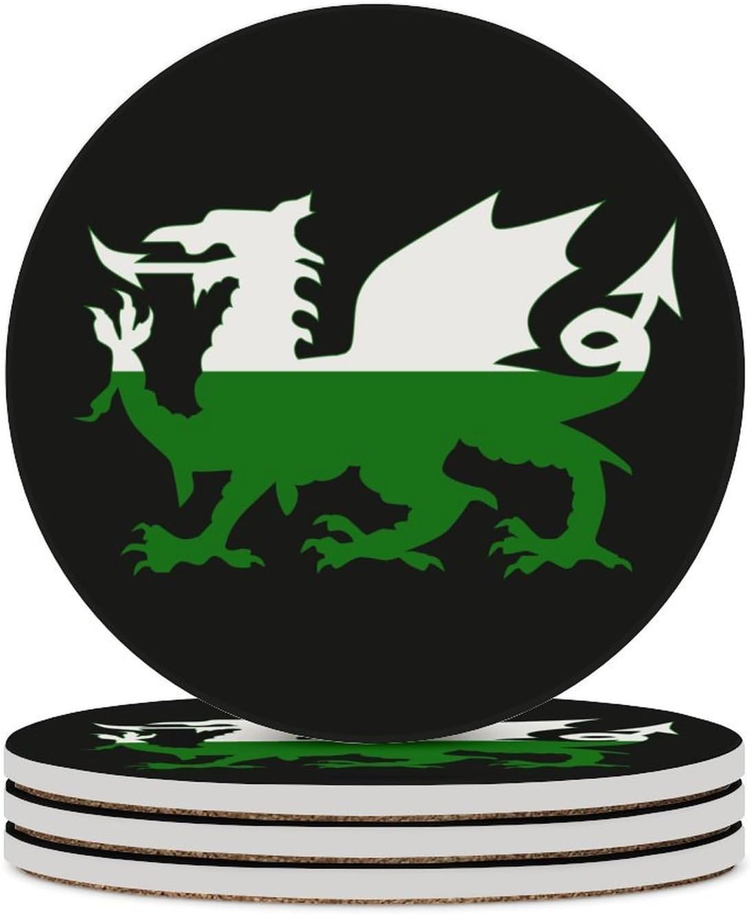 Welsh Flag with Dragon Funny Round Ceramic Coasters for Drink Absorbent Cup Holders Tabletop Protection