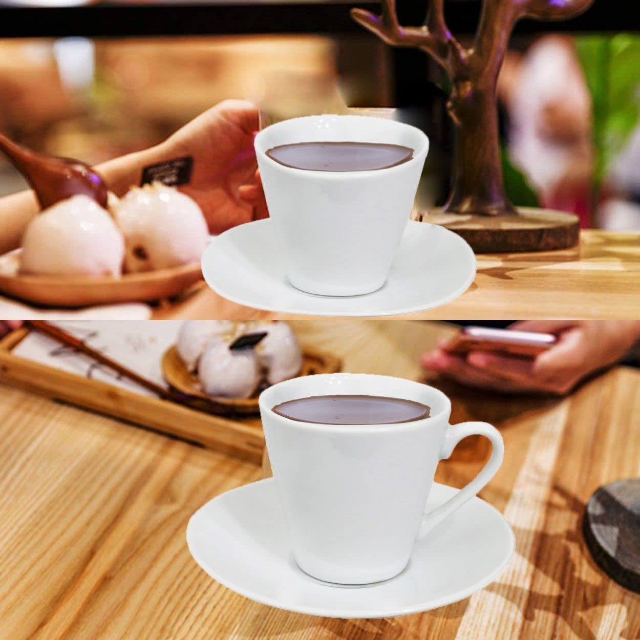 Hogar y Mas Juego de Café Barista Classic 24 Piezas 12 Tazas y 12 Platos de Porcelana Blanca. Servicio de Café para 6 Personas