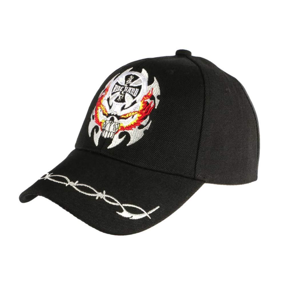 Nyls Création - Cappellino da motociclista con teschio e croce di Malta Ride Hard Baseball da uomo Nero taglia unica