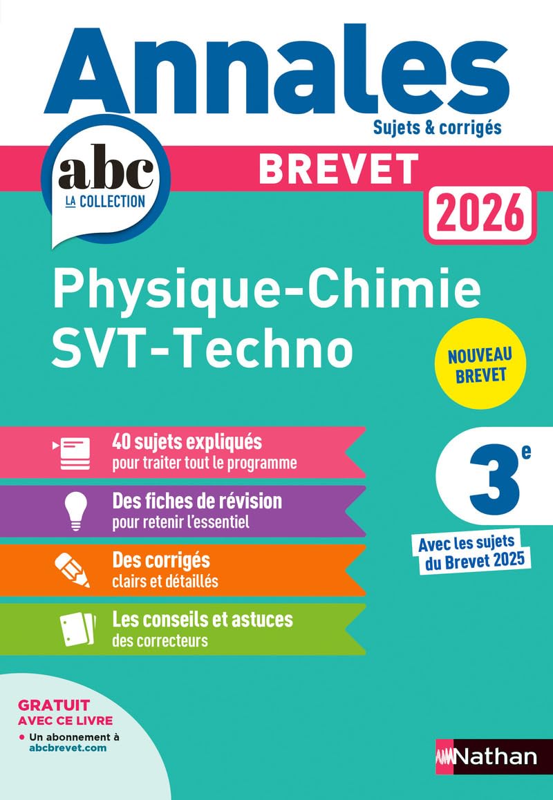 Annales Brevet Physique Chimie - SVT - Techno 2026 - Corrigé: Sujets & corrigés