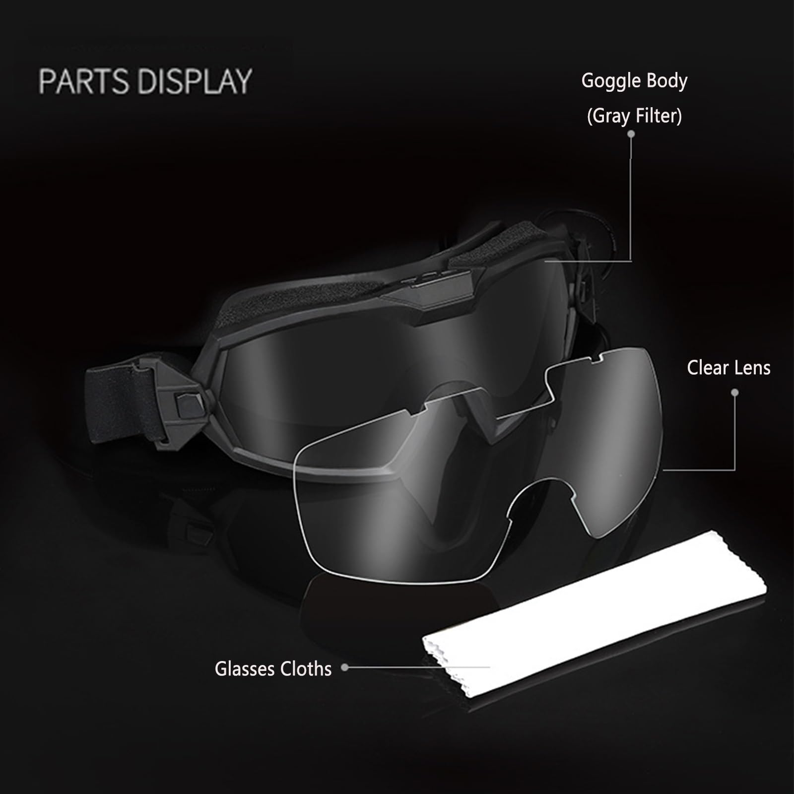 Occhiali Tattici Antiappannamento, Occhiali di Sicurezza HD con Ventola Ventilata Antiappannamento Attiva, Antiurto, Anti-ultravioletti, per Giochi di Tiro Tattici CS Airsoft Paintball