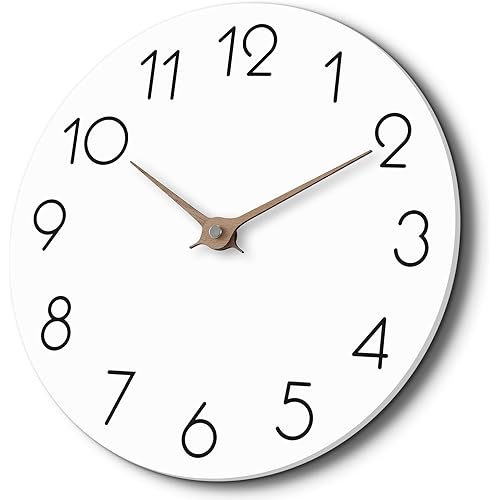 14 Inch Wall Clock - Wooden Silent Wall Clocks Battery Operated Non Ticking, Modern Simple Clock for Bathroom, Office, Bedroom, Home, Kitchen, Living Room(White)