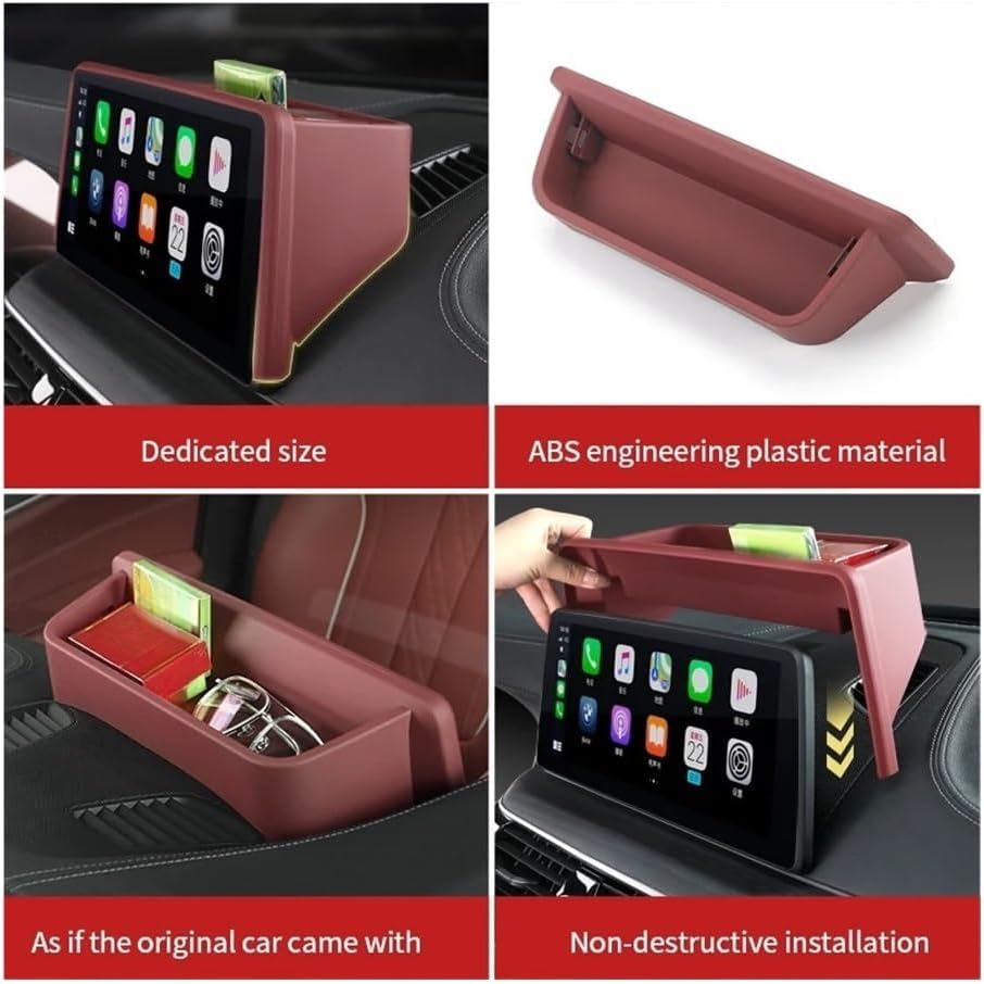 XRLHMJ Car Organizer Dashboard Storage Box Compatible for BMW X5 G05 G06 X7 G07 2019-2022 12.3inch Screen Multimedia Navigation Phone Holder Car Organization(Brown)