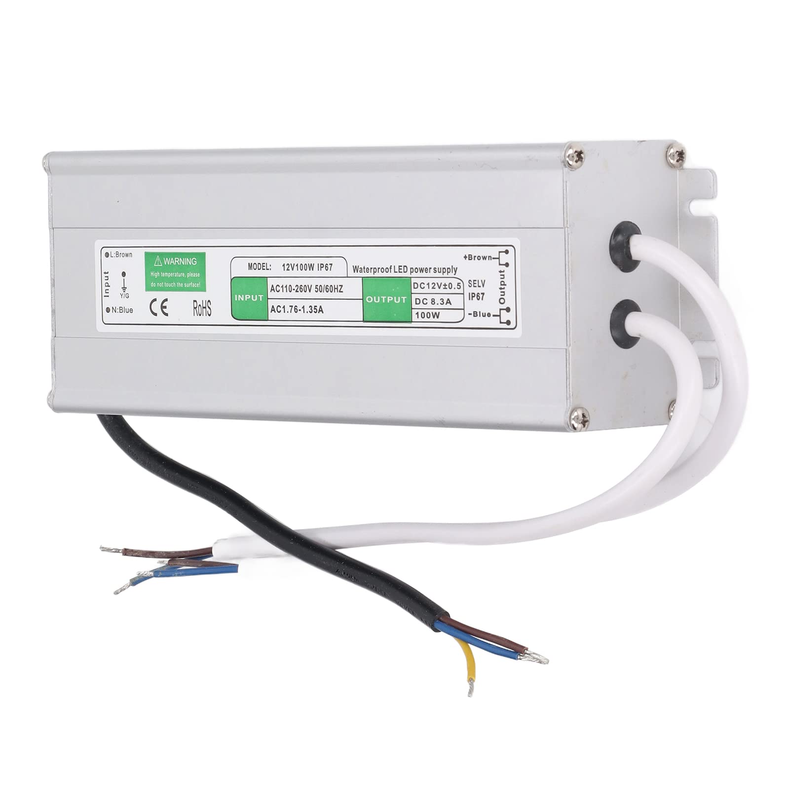 Fuente LED 12V100W IP67, n, Entrada AC 260V a Salida 12V, 100W A con Tiras D de Sobrecarga, es, suelo ing
