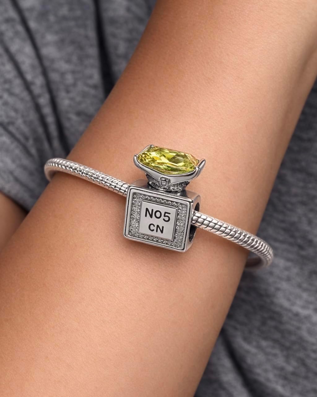 Luxury Perfume Charm Bead - Topaz CZ Crystal & 925 Sterling Silver Charms - Compatible with Pandora & Similar Charm Bracelets, Necklaces, DIY Jewelry Making