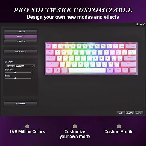 Miniatura 5 de Womier WK61 Teclado morado Teclado mecánico para juegos 60% RGB, mini teclado intercambiable en caliente con teclas de pudín, controlador