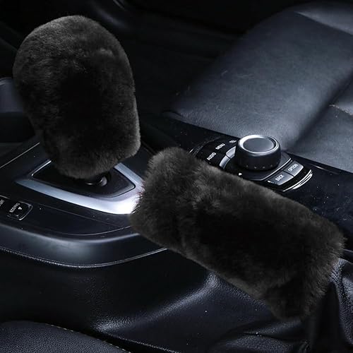 Miniatura 13 de OGLAND Fundas esponjosas de piel de oveja natural para pomo de palanca de cambios de automóvil, selector de automóvil, collar decorativo, cubierta