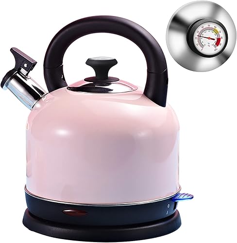 Caldera de temperatura eléctrica, de acero inoxidable de 2 litros, con termómetro para té y café, 1200 W, apagado automático, protección contra