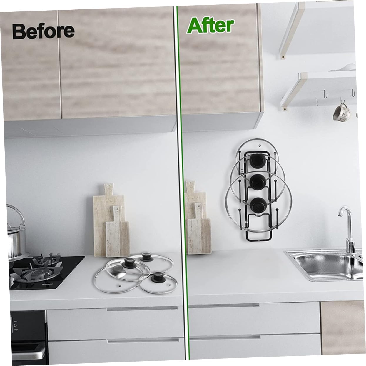 2pcs Wear-resistant Pot Lid Organizer -mounted Three Kitchen Storage for Pans and Covers Holder for Home and Restaurant Use