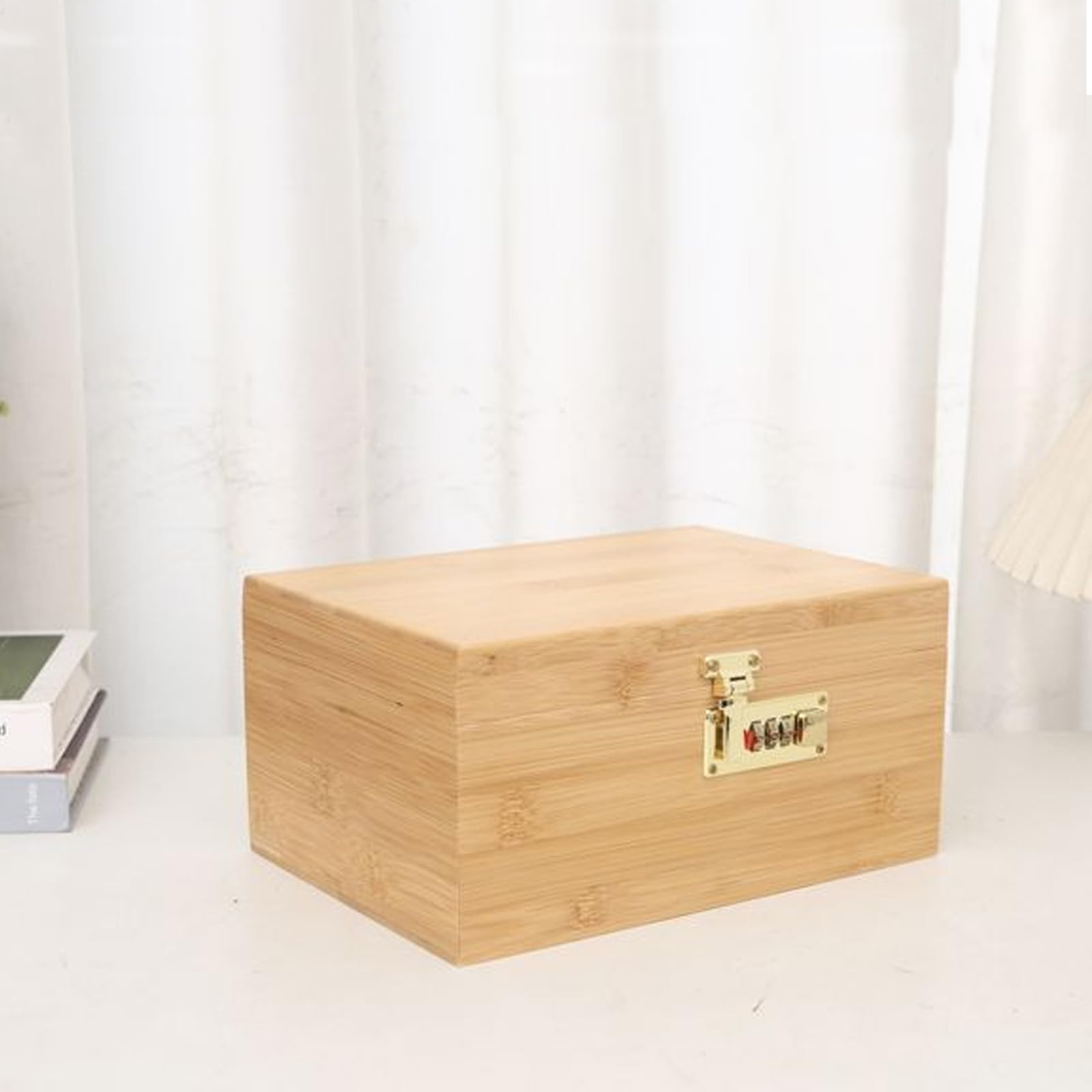 HAMON Grande scatola di bambù con serratura a combinazione, set di scatole portaoggetti in legno, con contenitore in vetro e vassoio, regalo per uomini (26 x 18 x 13 cm)