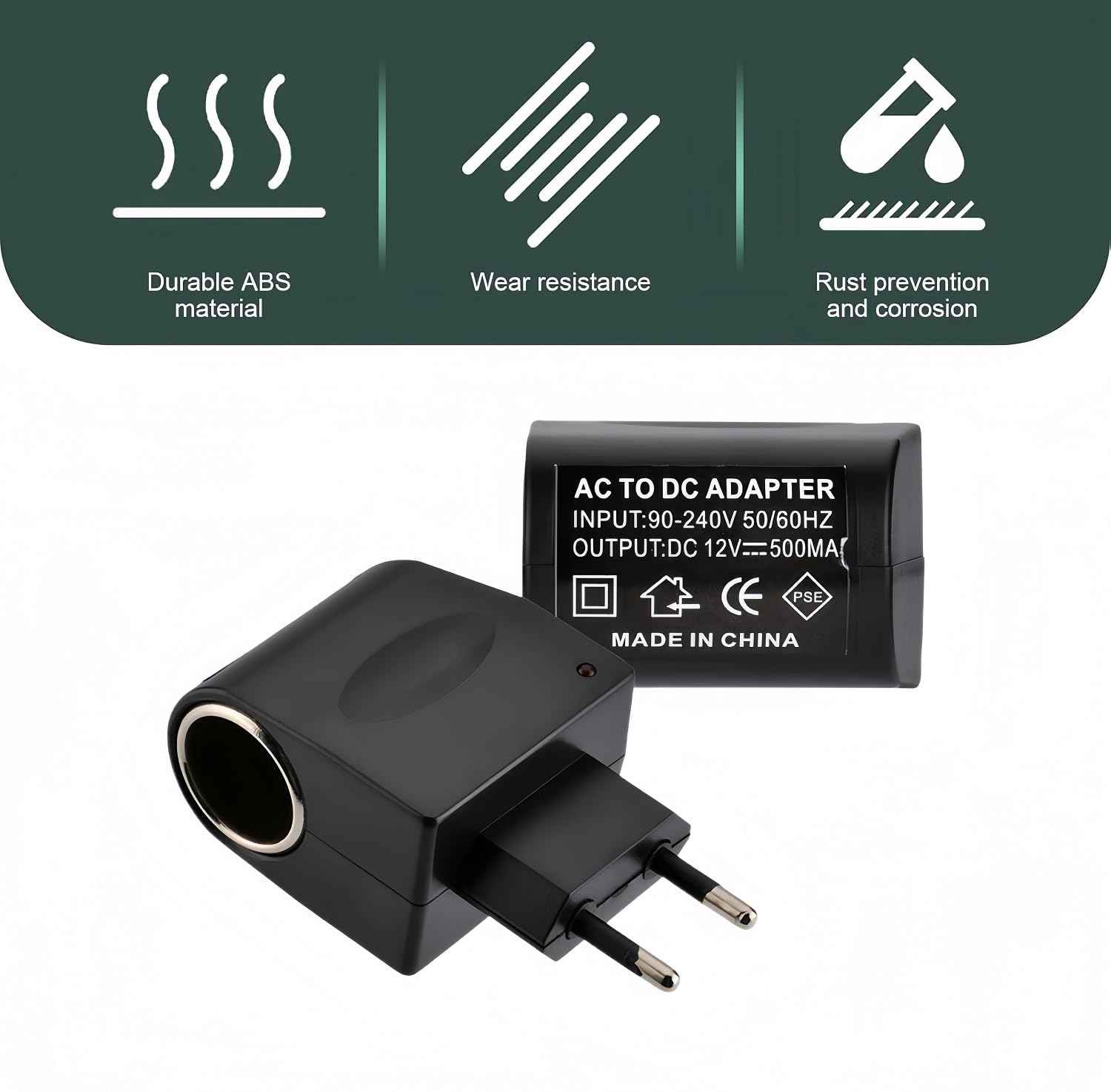 Adapter sieciowy do samochodu, adapter 230 V na 12 V, gniazdo zapalniczki samochodowej AC na DC przetwornica napięcia z wtyczką UE