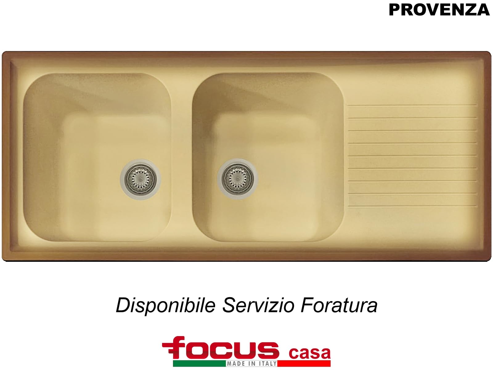 Coordinato lavello Provenza cm 116 x 50 2 vasche con gocciolatoio e miscelatore Roma Made in Italy