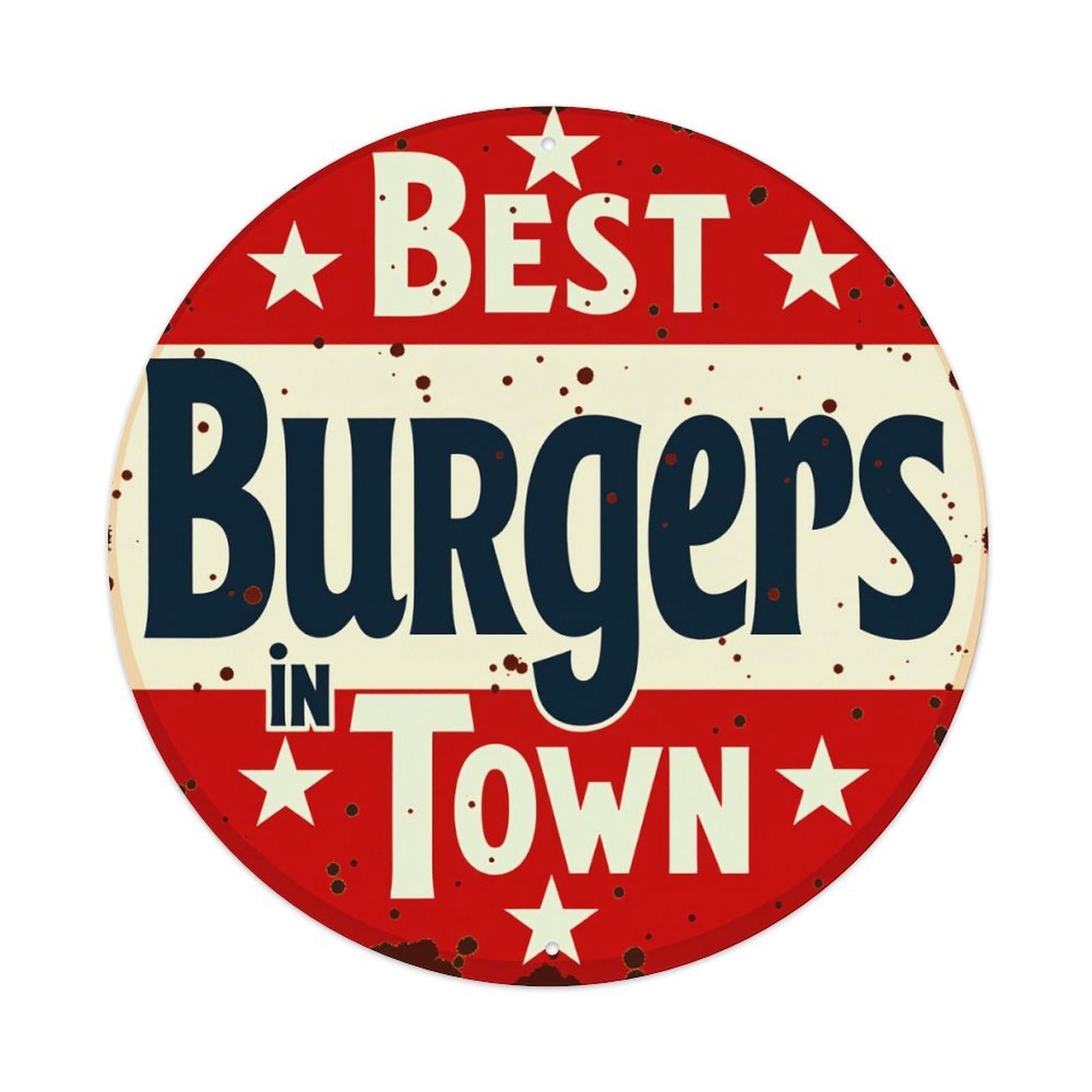 Best Burgers In Town Star Pattern Metal Tin Sign Vintage Garden Bedroom Cafe Bar Man Cave Home Wall Decor Metal Poster 8x8 inches