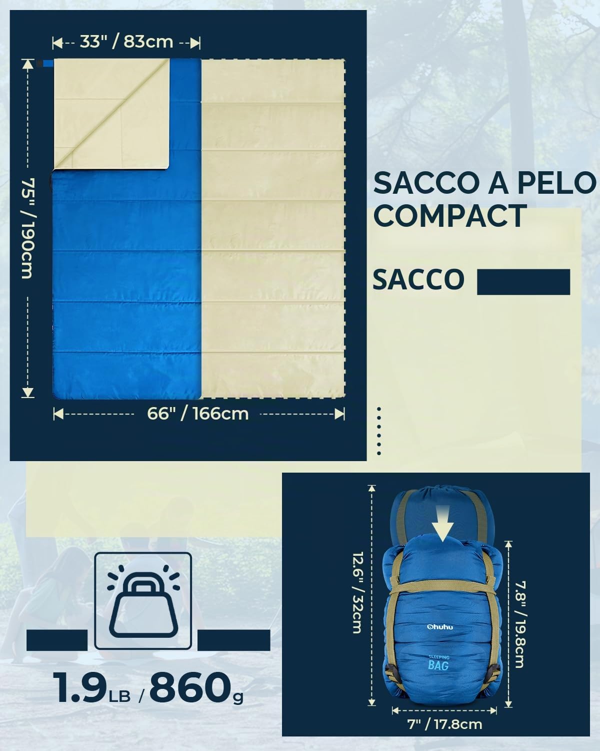 Sacco a Pelo, Ohuhu Estate Sacchi a Pelo per Adulti Sacchi a Pelo Leggero e Idrorepellente per Uso Interno ed Esterno,Zaino in Spalla e Campeggio ed Escursionismo, 15℃-25℃