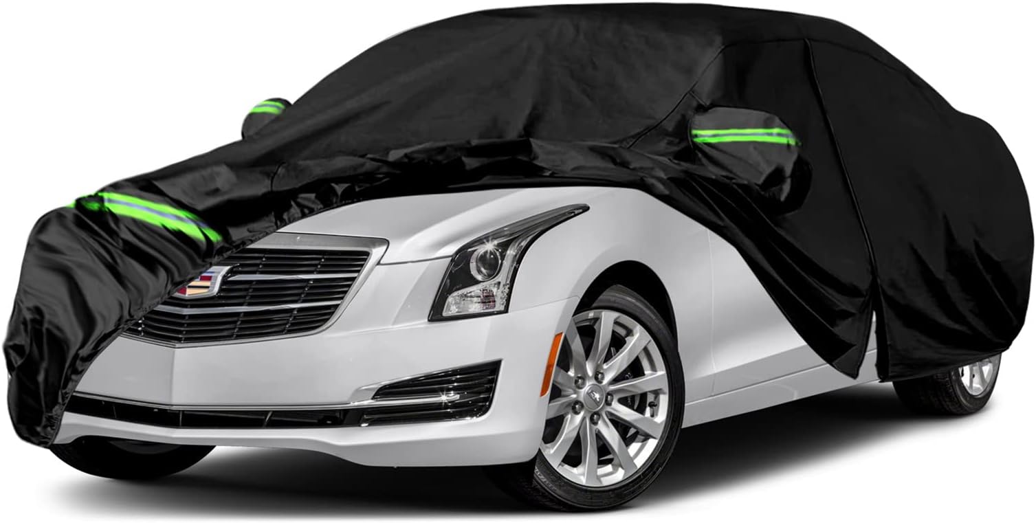 Waterproof Car Covers Replace for 2013-2019 Cadillac ATS/ATS-V, 6 Layers All Weather Car Cover with Zipper Door & Windproof Bands for Snow Rain Dust Hail Protection