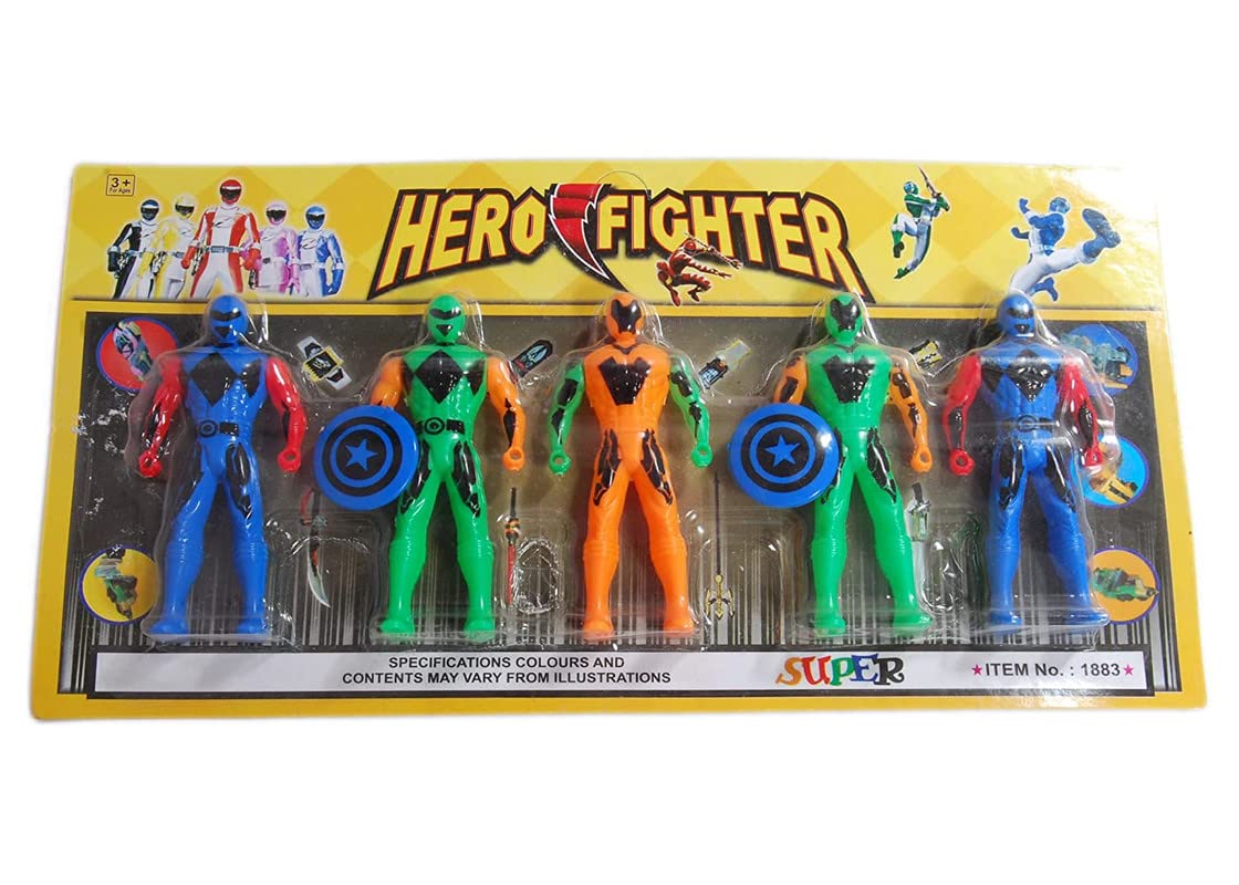 Toyart Power Rangers Toy Set/Super Hero Avenger/Fire Fighters Set of 5 Super Hero Action Figure for Boys Kids Children Best Gift (Hero Fighter with Shield)