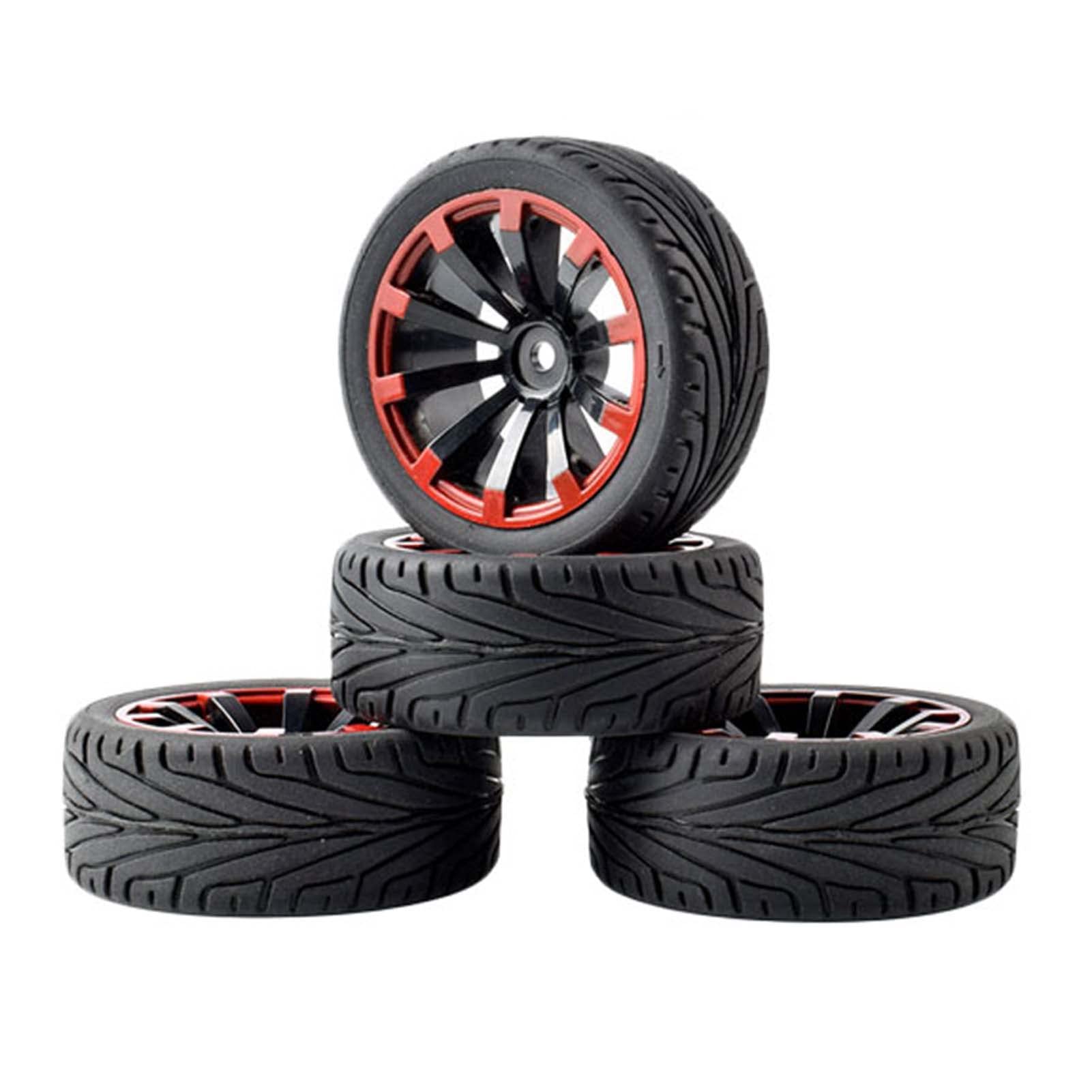 KEEDA 4PCS 1:10 RC 65mm Tires and Plastic Wheels Rims for 1/10 HSP HPI Tamiya RC On Road Touring Racing Drift Car (Black&Red) - Image 2
