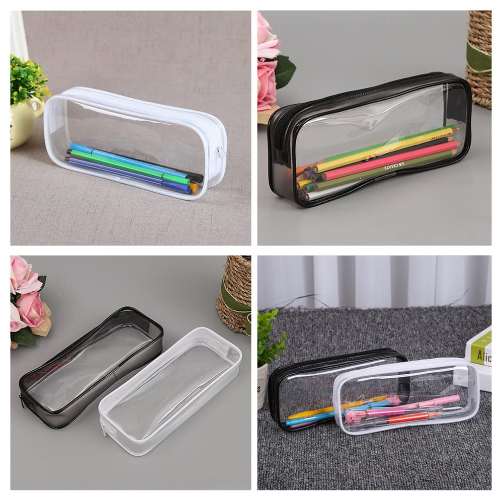 Wanfoou Clear Pencil Case,8 Pack Clear PVC Pencil Case with Zipper,Portable Transparent Pencil Bag Makeup Pouch for Office Stationery and Travel Storage(Black, White) - Image 4