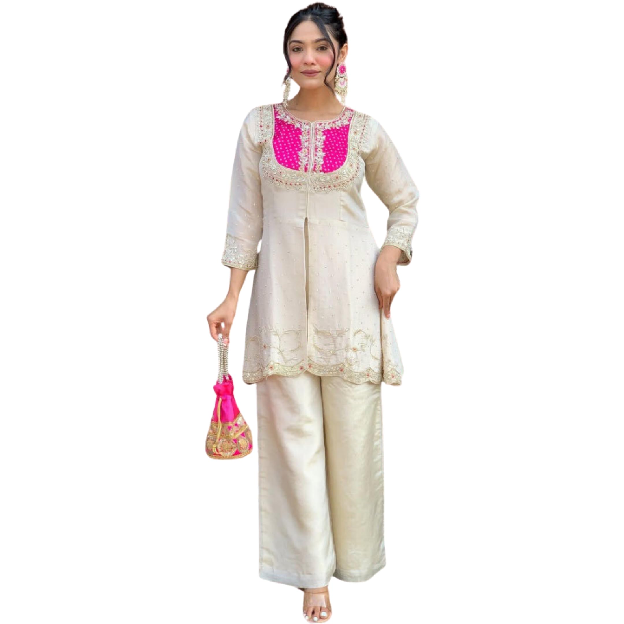 Wedding Outfit For Women Embroidered Shrara Set For Women Designer Silk Kurta With Sharara Pants Festive Ethnic Wear Traditional Outfit For Celebrations Functions Ceremonies And Gatherings