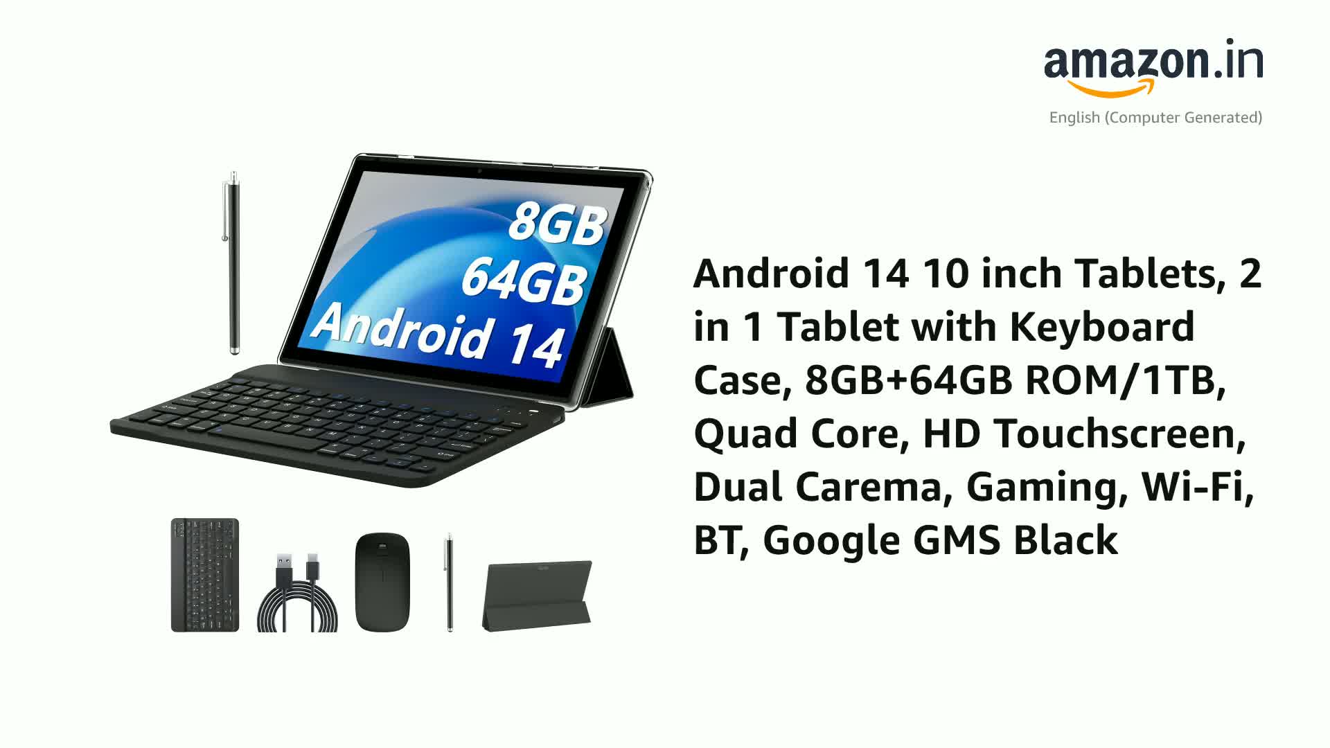Android14 タブレット10インチ9GB RAM+128GB ROM 2025 Android 14 Tablets 10 Inch, 5G Wifi Tablet with 8GB RAM +
