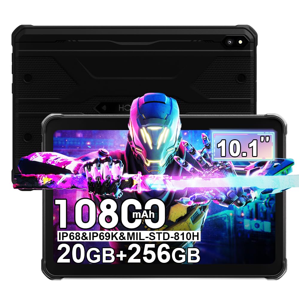 HOTWAV R10 Pro Rugged Tablet 10.1 Pollici, 20GB+256GB+1TB Octa-core, 10800mAh Rugged Smartphone, IP68/IP69K Tablet Impermeabile, 13MP+5MP, Dual SIM, 4G LTE, 5G WIFI,OTG,GPS,Face ID