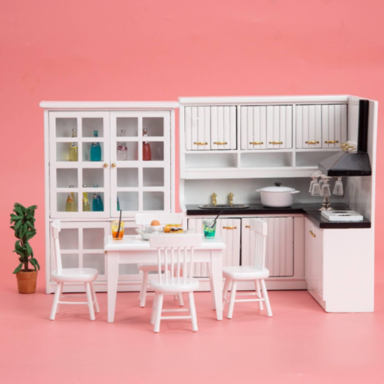 Mobili da Cucina in Miniatura Realistico Set di Mobili da Cucina Decorativo Set Pranzo in Miniatura per Collezionisti, Bambini, Casa delle Bambole, Bianco