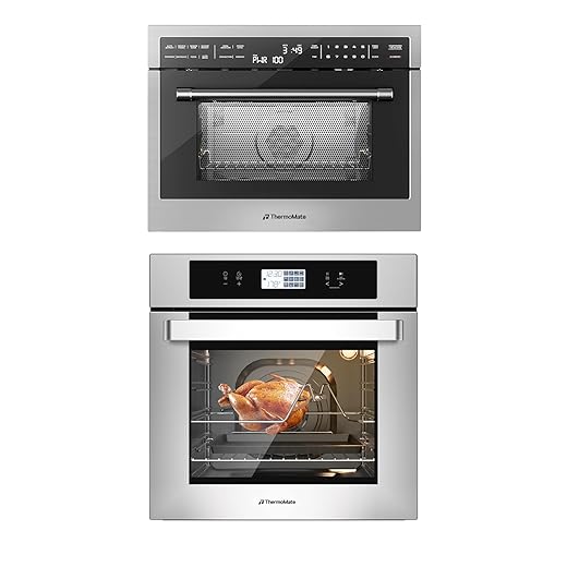 ThermoMate 24 Inch Built-in Microwave and Convection Oven Combination + 24" Electric Wall Oven with 12 Functions, 3100W Convection Ovens