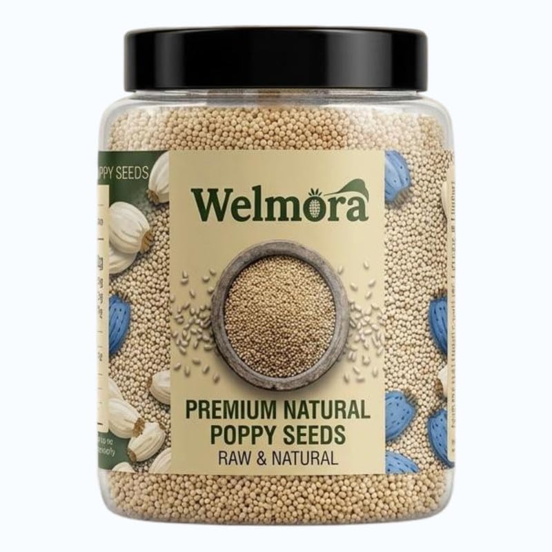 WELMORA Premium Poppy Seeds (Weight-1kg) – High-Grade White Khus Khus | 100% Natural & Unpolished Posta Dana | Essential Spice for Thick Gravies & Traditional Desserts