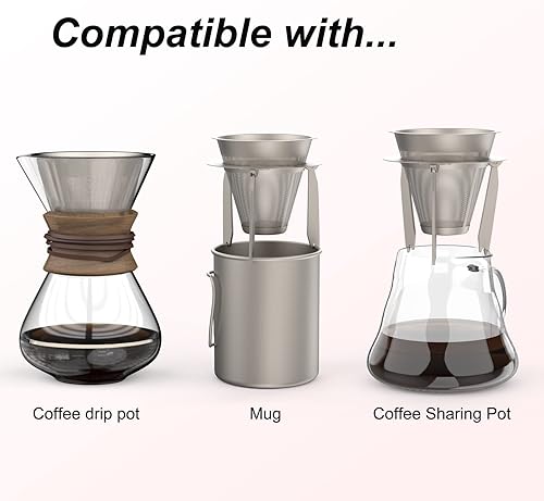 Miniatura 4 de Pour Over Coffee Dripper - Filtro de café de titanio de goteo lento, cono de metal, sin papel, reutilizable, cafetera de una sola taza, 1-2 tazas