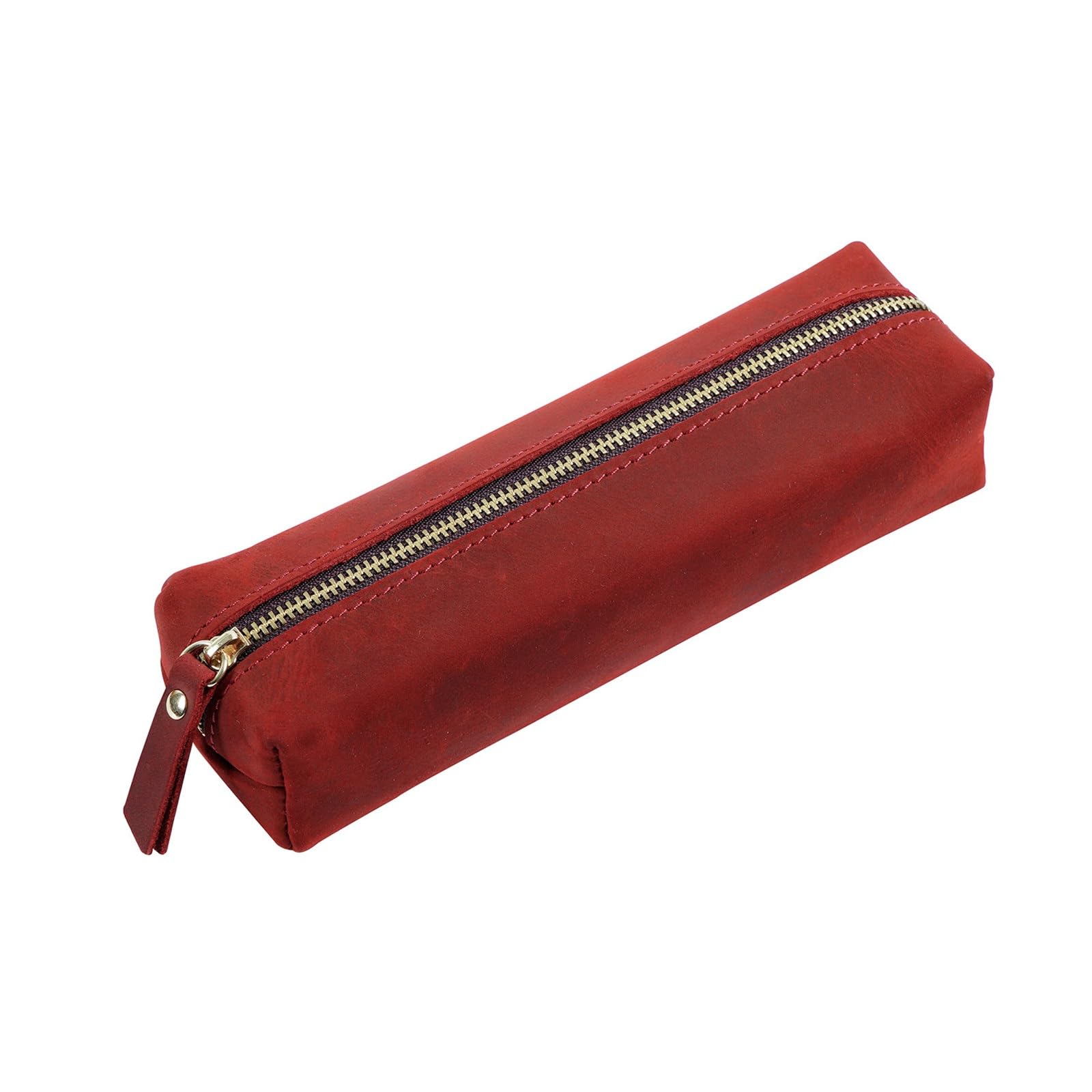 DUMRALBQE Wooden Jewelry Box Leather Pen Organiser Men's Zip Case Pencil for Storage and Organization(Wine red)