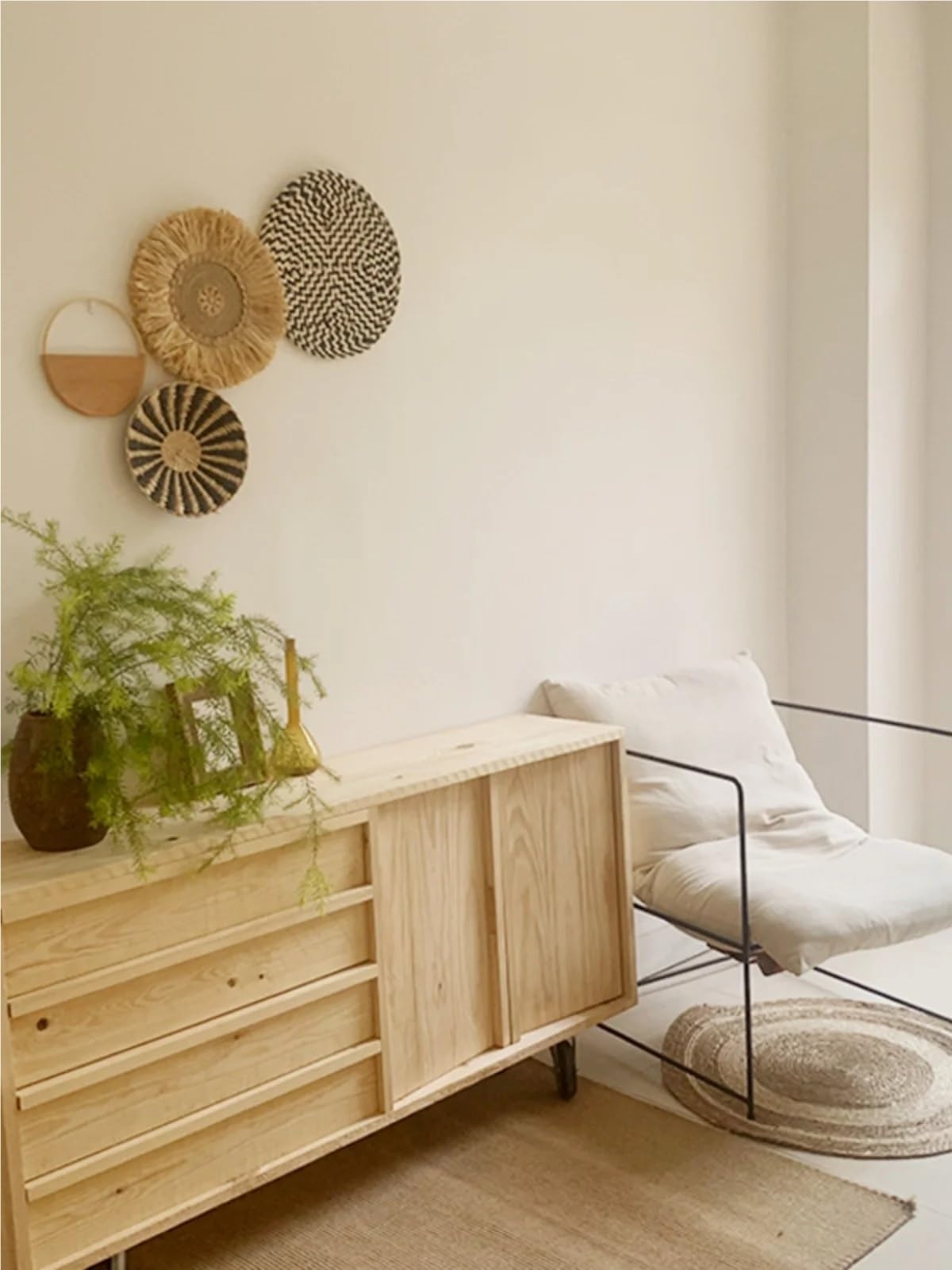 Cesta de pared de ratán Decoración de pared ratán, cesta paja for, colgante redondo, fondo sala estar, decoración