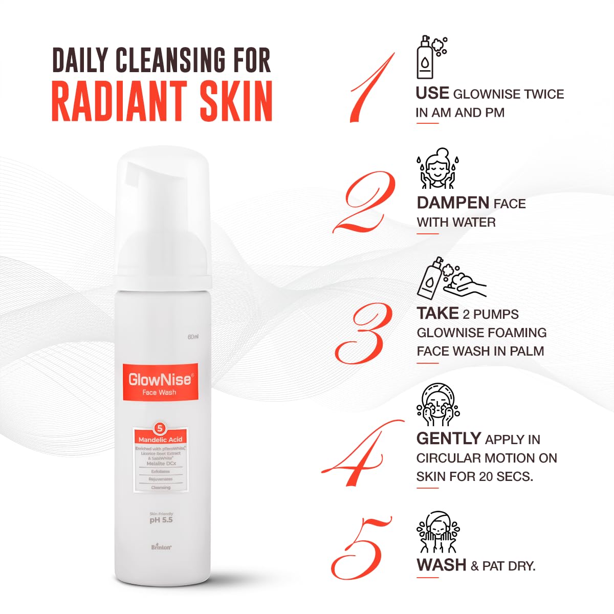 Brinton GlowNise Deep Cleansing Skin Whitening Foam, No Parabens, Sulphate Free Face Wash, White, 60 ml 2